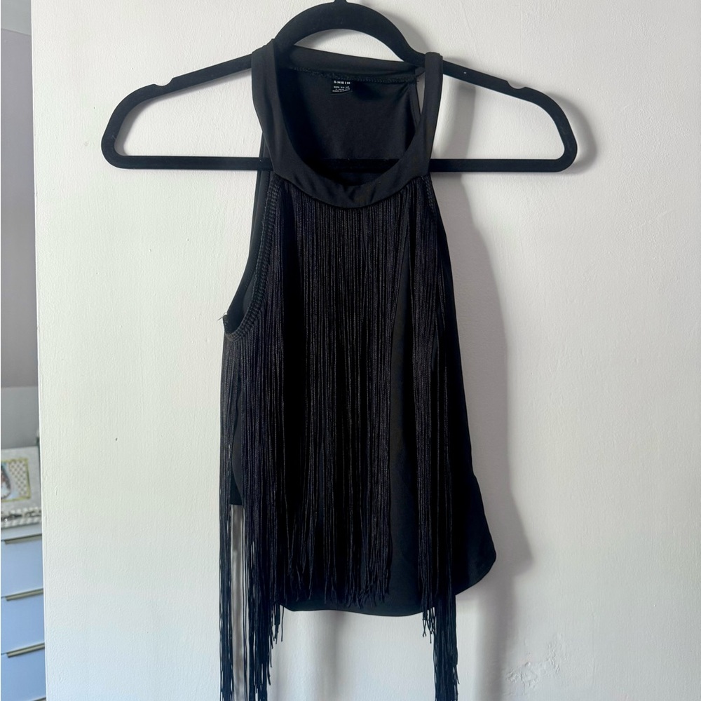 Black Fringe Sleeveless Top